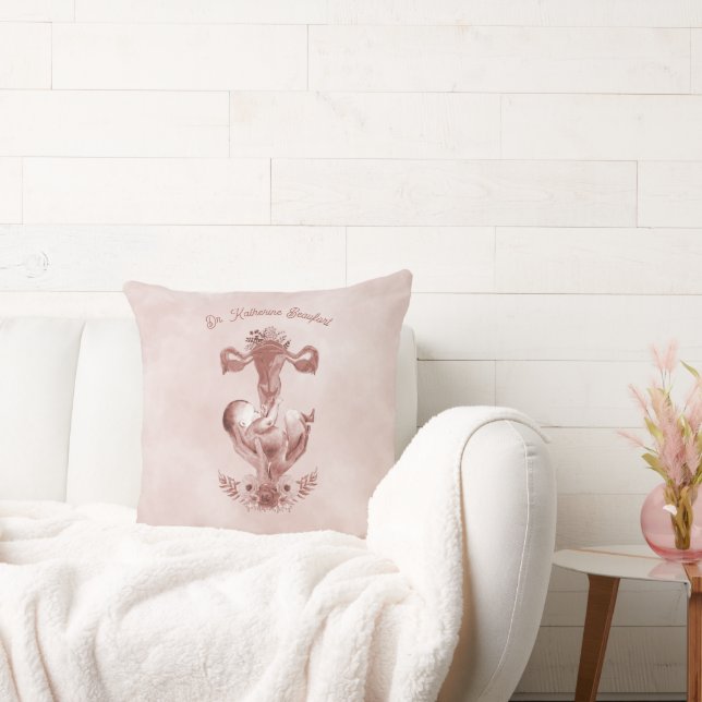 Ob/Gyn Midwife Floral Childbirth Cervix Ovaries Throw Pillow (Couch)