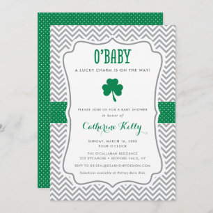 O'Baby Lucky Charm Shamrock Baby Shower Invitation