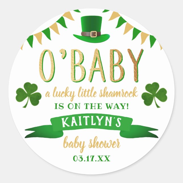 O'Baby St. Patrick's Day Baby Shower Classic Round Sticker (Front)