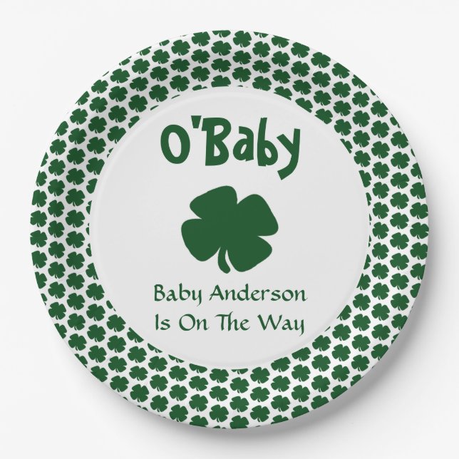 O'Baby St Patrick's Day Baby Shower Paper Plates (Front)