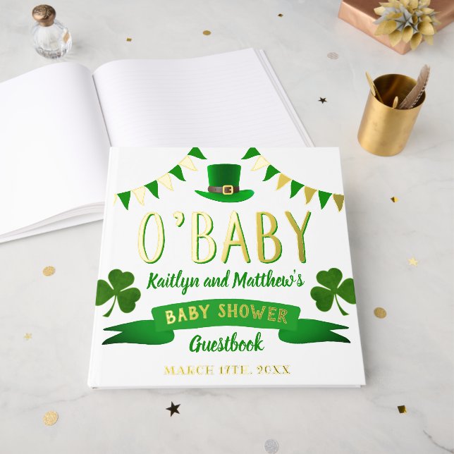 O'Baby St. Patrick's Day Baby Shower Real Guest Book (Front Open)