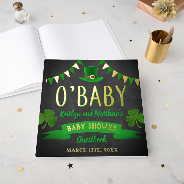 O'Baby St. Patrick's Day Baby Shower Real Guest Book (Front Open)