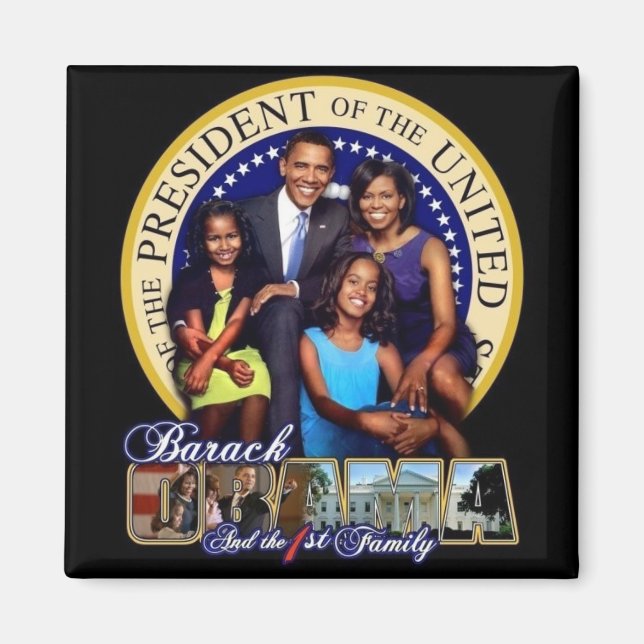 OBAMA-1ST FAMILY-Square Magnet (Front)