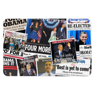 Obama 2012 Newspaper Headline Magnet