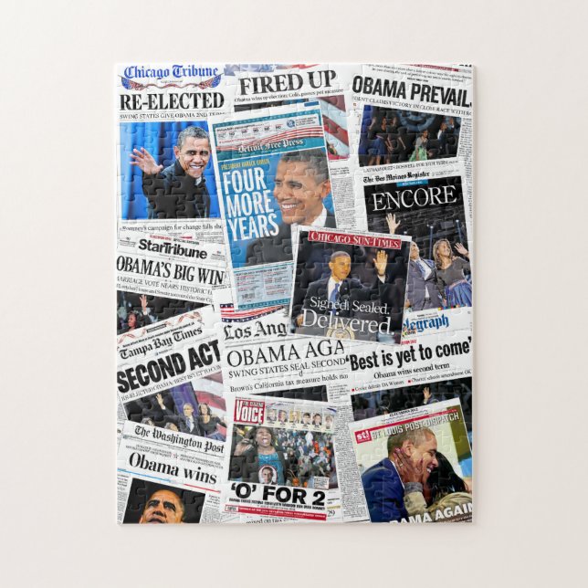 Obama a réélu le puzzle de collage de journal (Vertical)