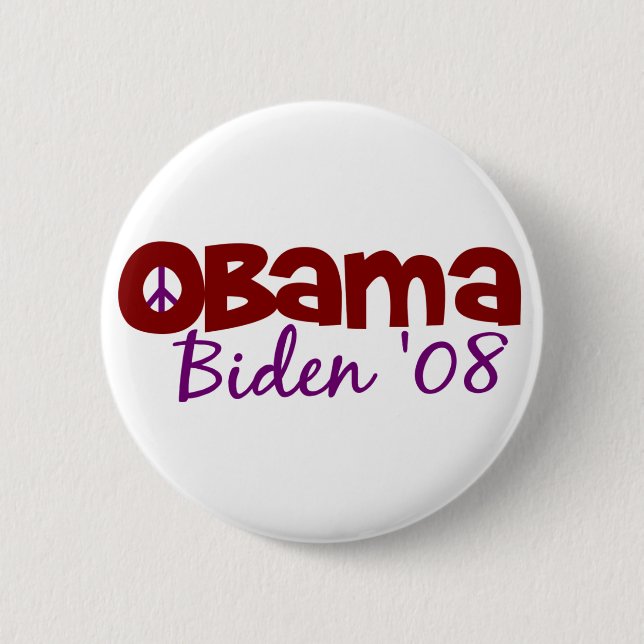 Obama Biden Peace 2008 2 Inch Round Button (Front)