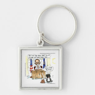 Obama & Bo Satirical Cartoon Gifts Tees & Cards Keychain