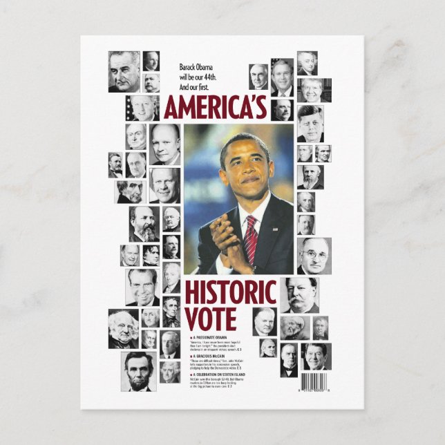 Obama : Carte postale électorale historique de l'A (Devant)
