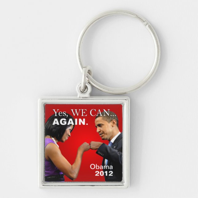 Obama Fist Bump - yes we can again Keychain (Front)