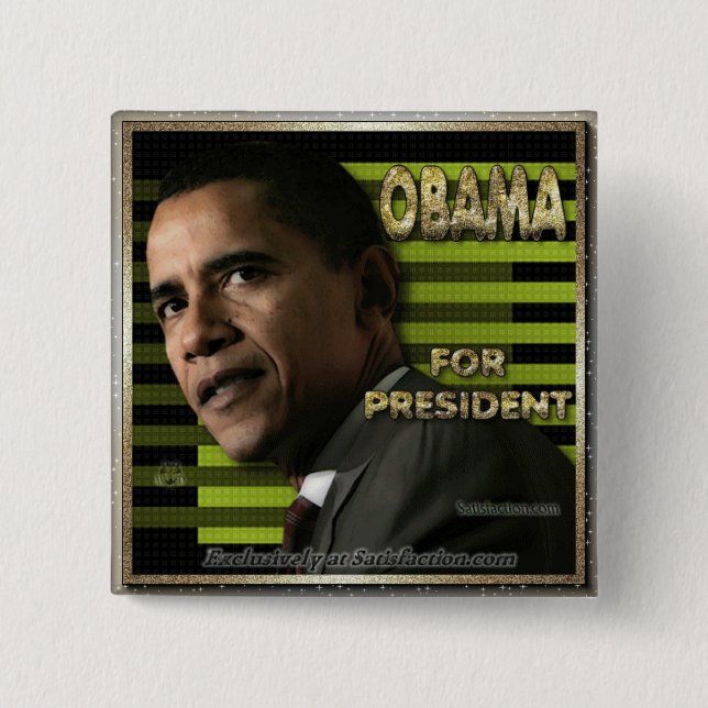 Obama for prez 2 inch square button (Front)