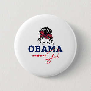 Obama Girl Messy Bun Obama For President 2028 Elec 2 Inch Round Button