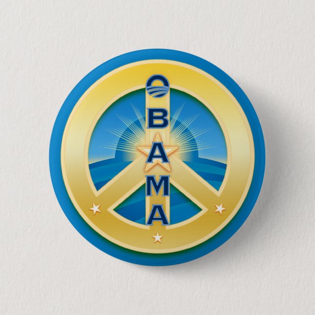 Obama GoldStar Peace Button, round on blue 2 Inch Round Button (Front)