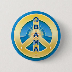 Obama GoldStar Peace Button, round on blue 2 Inch Round Button