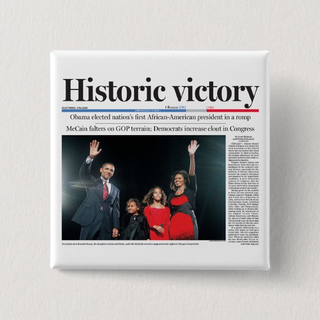 Obama: Historic Victory Button (Front)