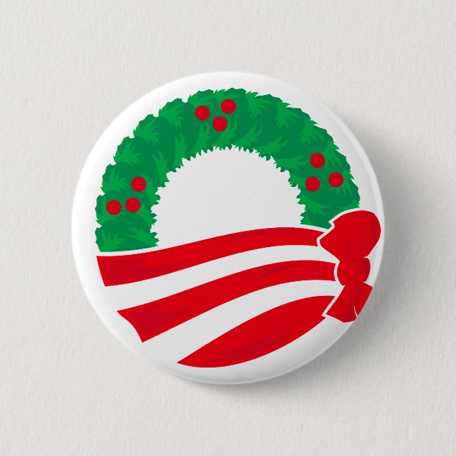 Obama Holiday Wreath 2 Inch Round Button (Front)
