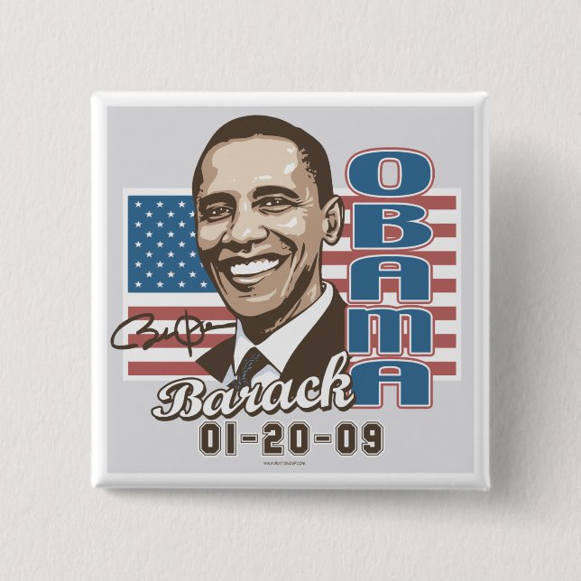 Obama Inauguration 2009 Flag Gear 2 Inch Square Button (Front)