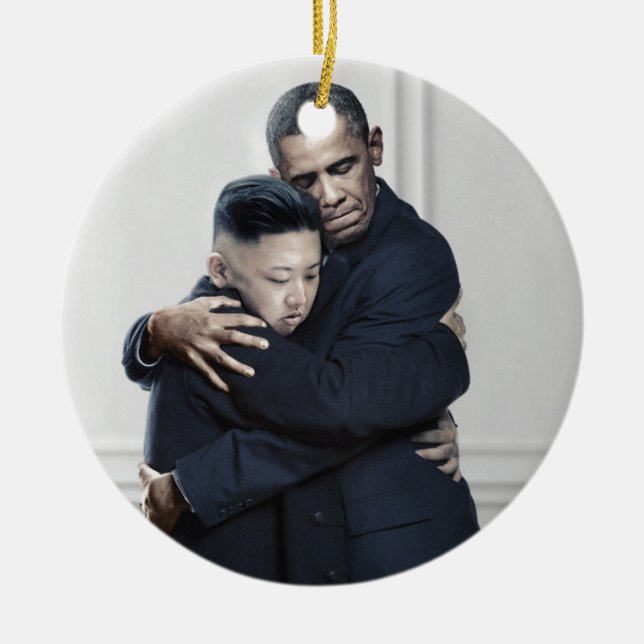 Obama Kim Jong Un North Korea Love Ceramic Ornament (Front)