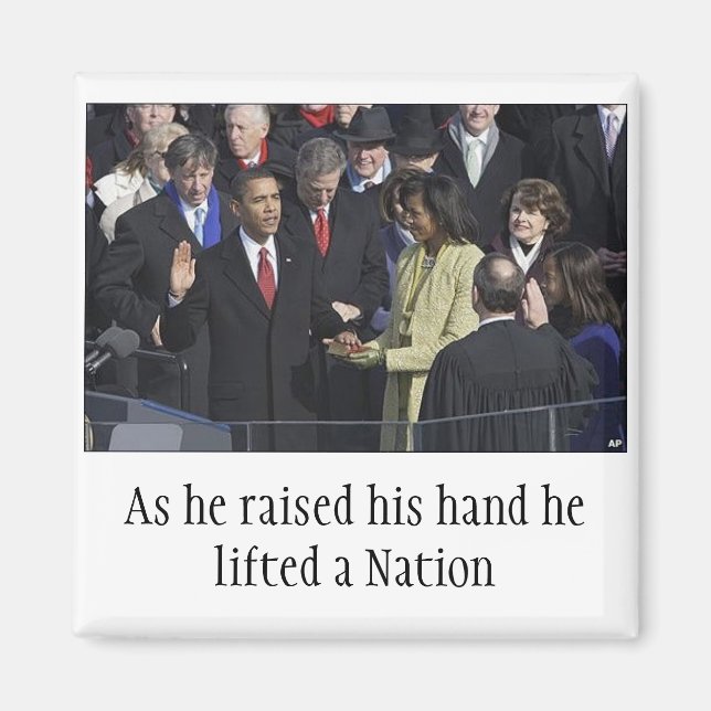 Obama oath, As he rose his hand he... - Customized Magnet (Front)