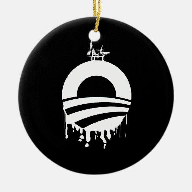 Obama Oil Rig Reverse Ceramic Ornament (Front)