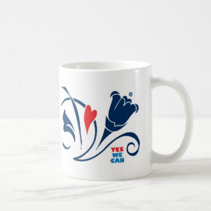 Obama - oui nous pouvons, tasse de fleurs d'amour,