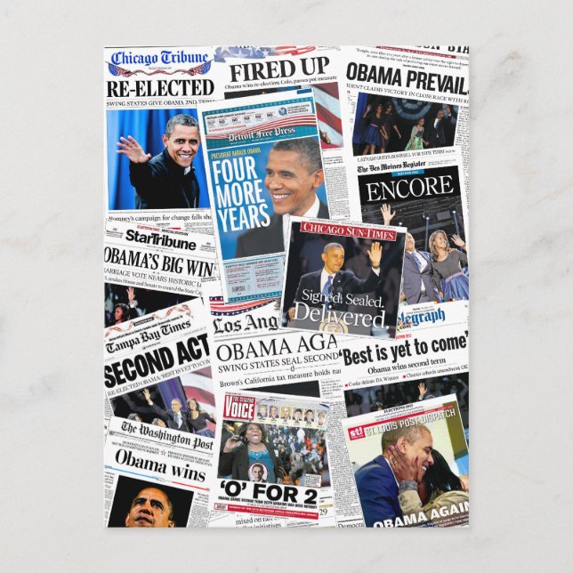 Obama remporte la carte postale Collage de journau (Devant)