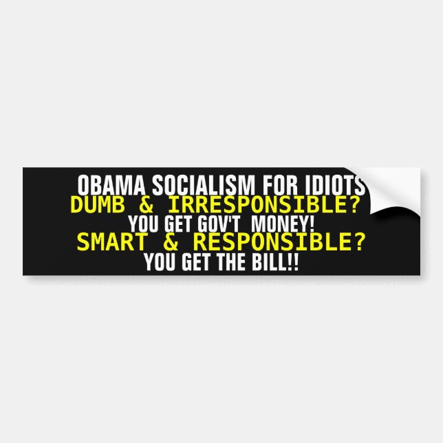 OBAMA SOCIALISM FOR IDIOTS... BUMPER STICKER (Front)