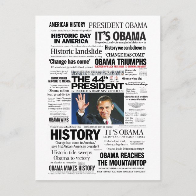 Obama: The 44th President Headline Collage Postcard (Front)