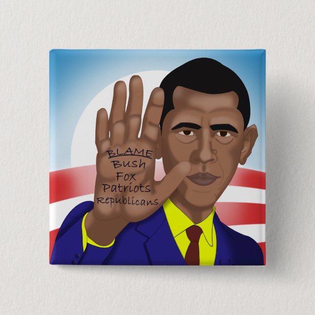 Obama Trades in Teleprompter 2 Inch Square Button (Front)
