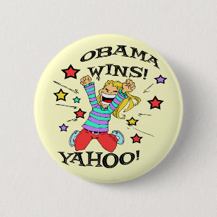 OBAMA WINS 2 INCH ROUND BUTTON