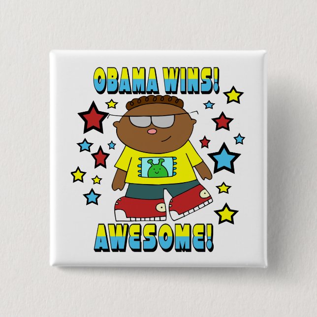 OBAMA WINS 2 INCH SQUARE BUTTON (Front)