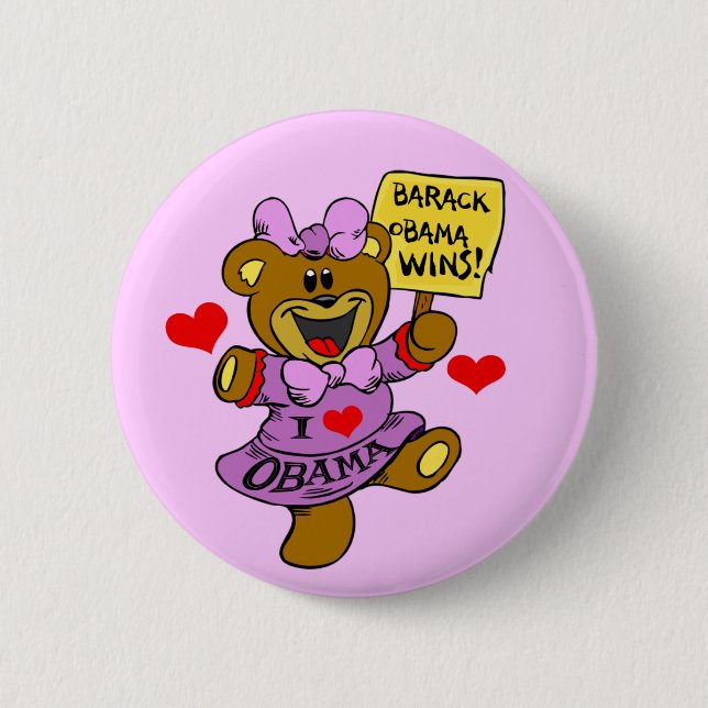 OBAMA WINS BEAR KIDS 2 INCH ROUND BUTTON (Front)