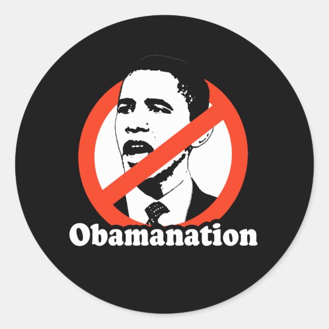 OBAMANATION / ANTI-OBAMA T-SHIRT CLASSIC ROUND STICKER (Front)