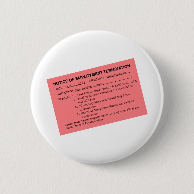 Obama's Pink Slip 2 Inch Round Button (Front)