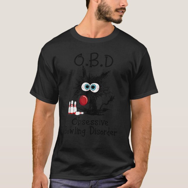 Obd Obsessive Bowling Disorder  Black Cat Bowling T-Shirt (Front)