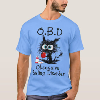 OBD Obsessive Bowling Disorder Funny Black Cat Bow T-Shirt