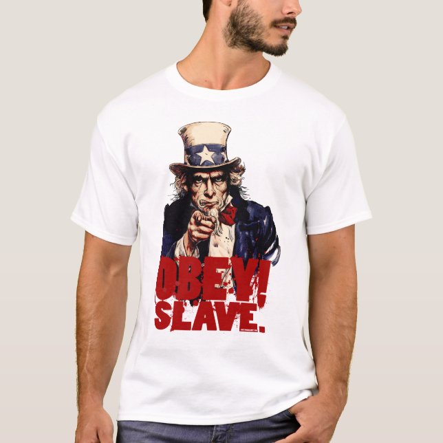 Obéissez ! Économisez. T-shirt sale d'Oncle Sam (Devant)