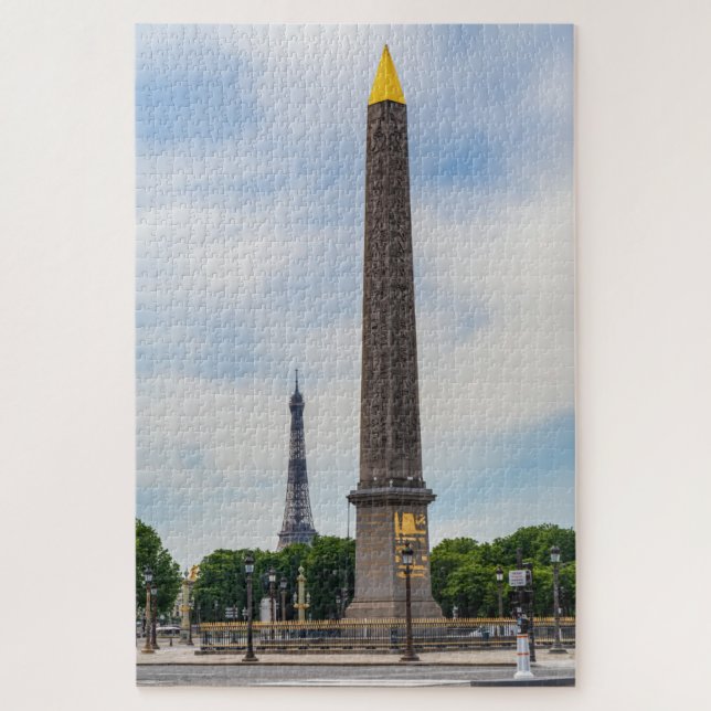 Obelisk and Eiffel Tower from la Concorde - Paris Jigsaw Puzzle (Vertical)