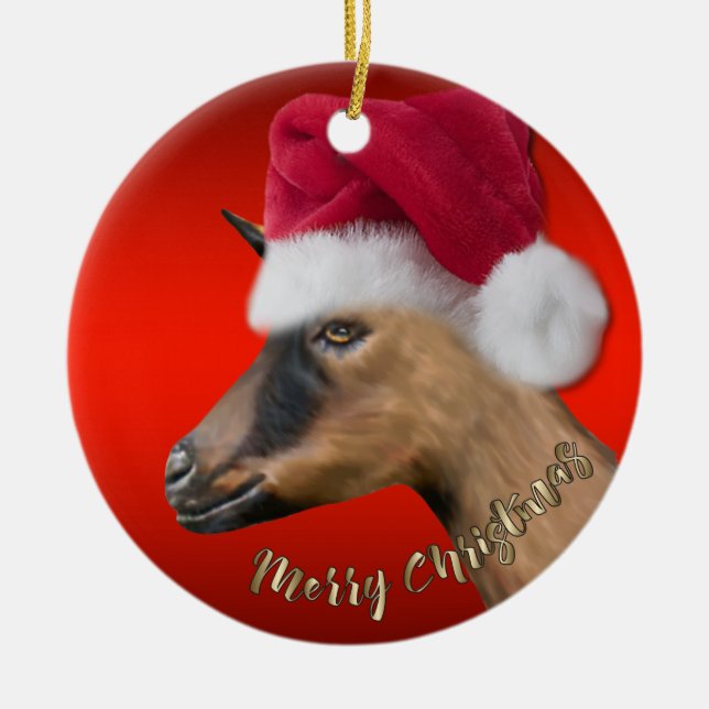 Oberhasli Chèvre Santa Hat Ornement de Noël (Devant)