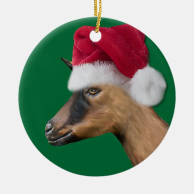 Oberhasli Goat Santa Hat Christmas Ornament (Front)