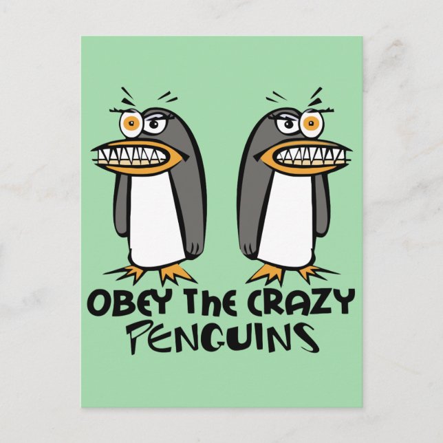 Obey the crazy Penguins (Green) Postcard (Front)