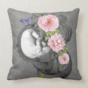 OBGYN Anatomy Floral Art Womb Baby Decor Design 2 Throw Pillow