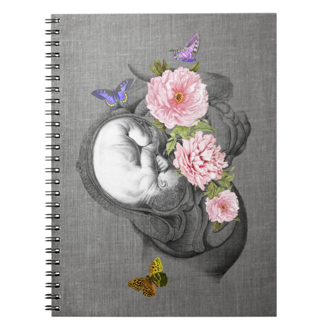 OBGYN Anatomy Floral Art Womb Baby Design 2 Notebook (Front)
