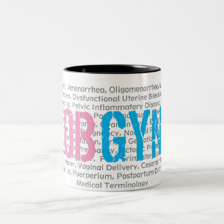 OBGYN Medical Terminology Pink/Blue, 11 Oz white Two-Tone Coffee Mug