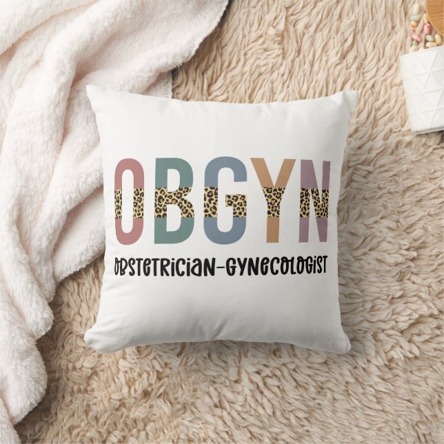 OBGYN Obstetrician Gynecologist Leopard Print Throw Pillow (Blanket)