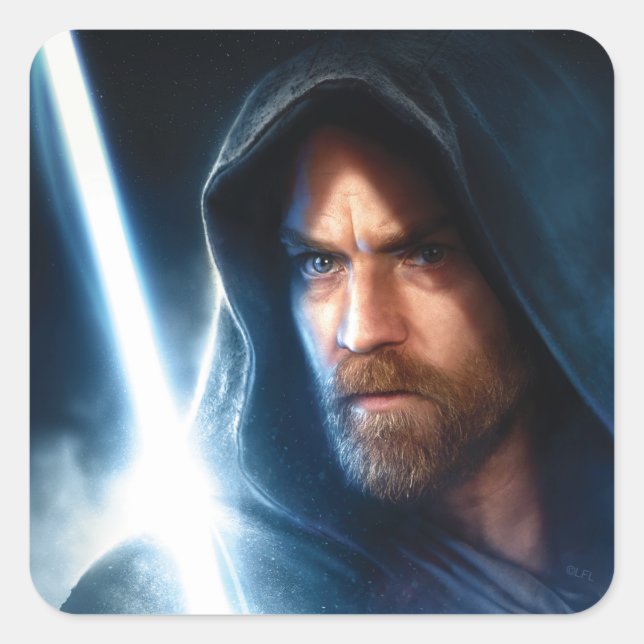Obi-Wan Kenobi | Galaxy Lightsaber Illustration Square Sticker (Front)