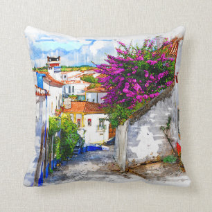Obidos Flowers- Portugal Throw Pillow