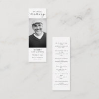 Obituary Photo Funeral Memorial Bookmark Card