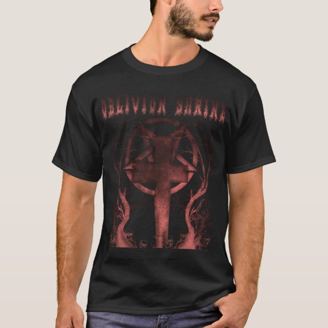 Oblivian Shrine Tree Font T-Shirt (Front)