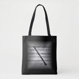 Oboe ~ 3-D Sheet Music ~ Pillow Gray/Black ~ Tote Bag