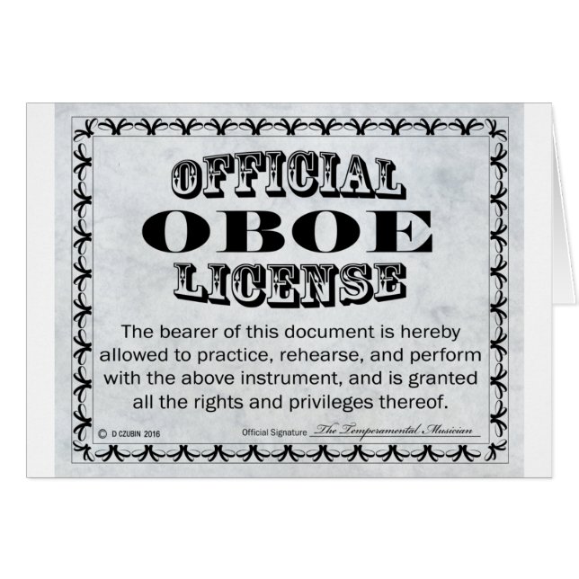 Oboe License (Front Horizontal)